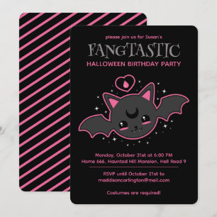 Invitación Fiesta de cumpleaños de Kawaii Bat Halloween