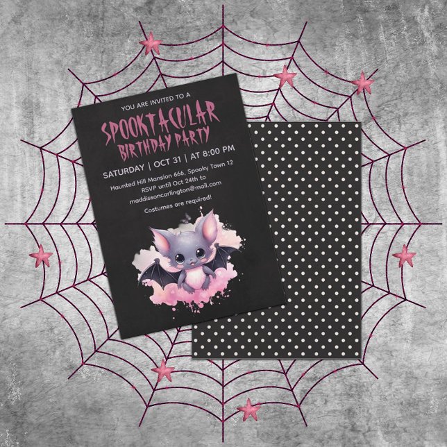 Invitación Fiesta de cumpleaños de Kawaii Bat Halloween (Subido por el creador)