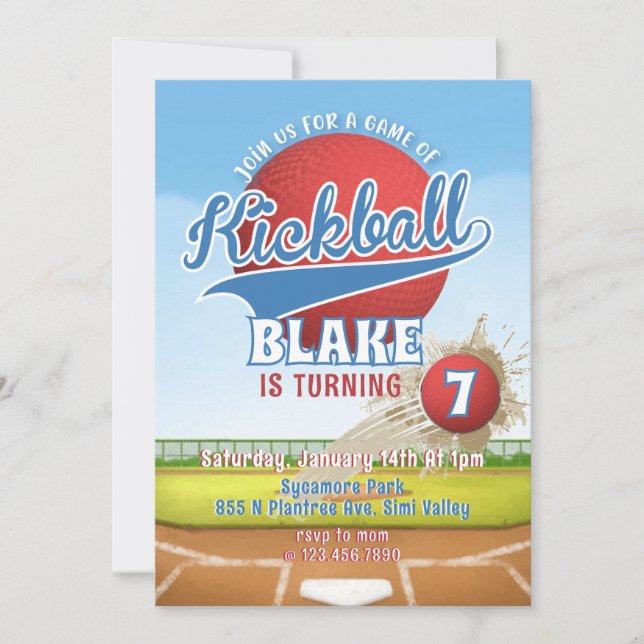 Invitación Fiesta de Cumpleaños de Kickball, Cumpleaños en el (Anverso)