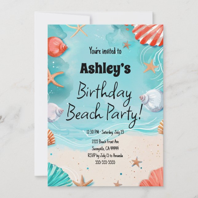Invitación Fiesta de Cumpleaños de Kids Beach (Anverso)
