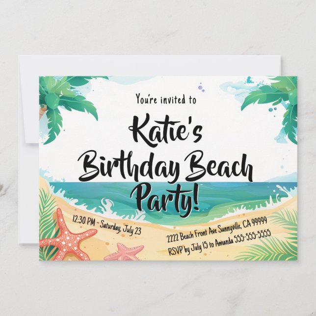 Invitación Fiesta de Cumpleaños de Kids Beach (Anverso)