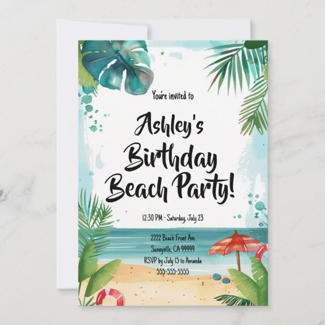 Invitación Fiesta de Cumpleaños de Kids Beach (Anverso)