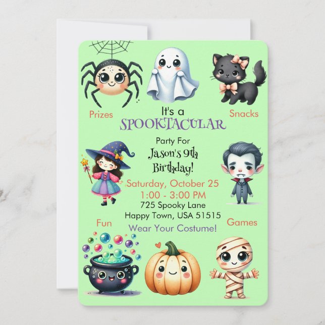 Invitación Fiesta de cumpleaños de Kids Halloween (Anverso)