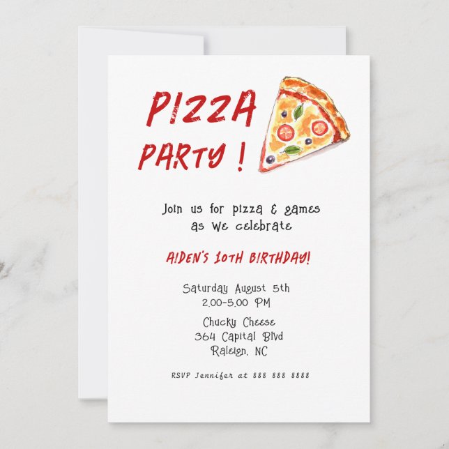 Invitación Fiesta de cumpleaños de Kids PIZZA (Anverso)