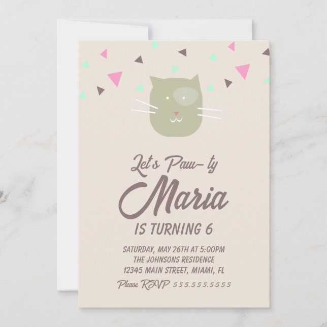 Invitación Fiesta de cumpleaños de Kitten Paw-ty Animal Confe (Anverso)