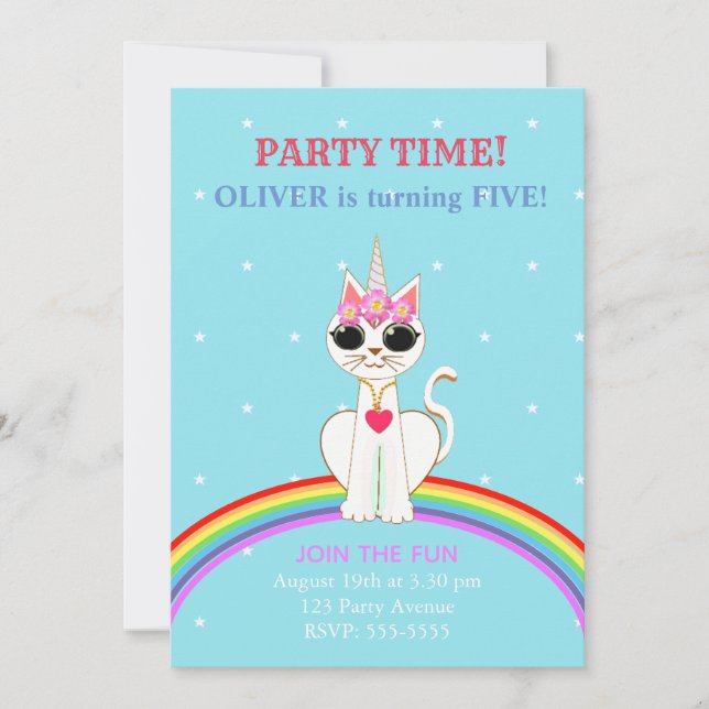 Invitación Fiesta de cumpleaños de Kitticorn lindo (Anverso)