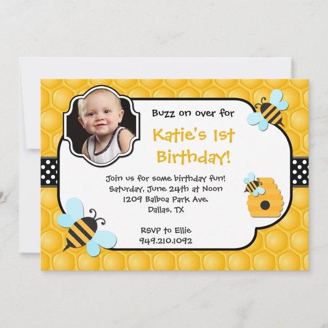Invitación Fiesta de cumpleaños de la abeja (Anverso)