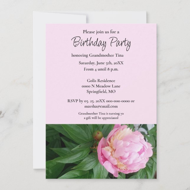 Invitación Fiesta de cumpleaños de la abuela (Anverso)