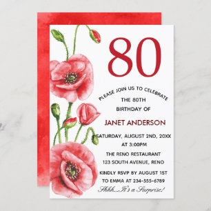 Invitación Fiesta de cumpleaños de la acuarela de la amapola