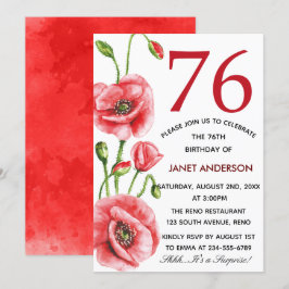 Invitación Fiesta de cumpleaños de la acuarela de la amapola