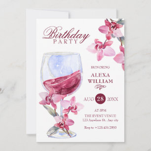 Invitación Fiesta de cumpleaños de la acuarela del vino de or