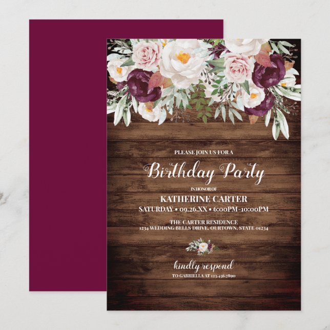 Invitación Fiesta de cumpleaños de la acuarela floral del paí (Anverso / Reverso)