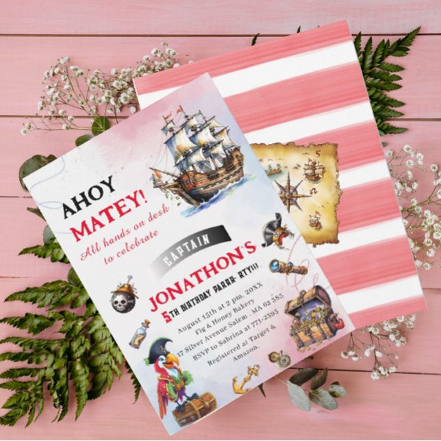 Invitación Fiesta de cumpleaños de la acuarela pirata (Subido por el creador)