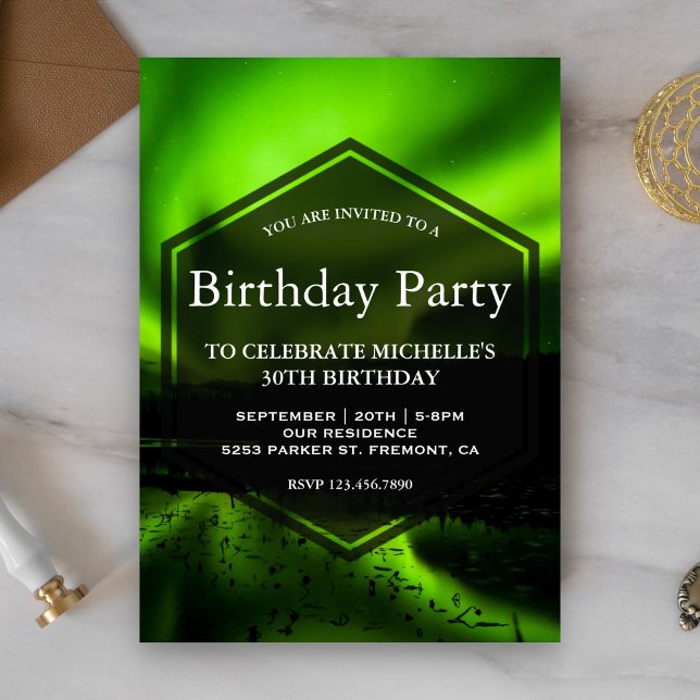Invitación Fiesta de Cumpleaños de la Aurora Verde Luces del  (Subido por el creador)