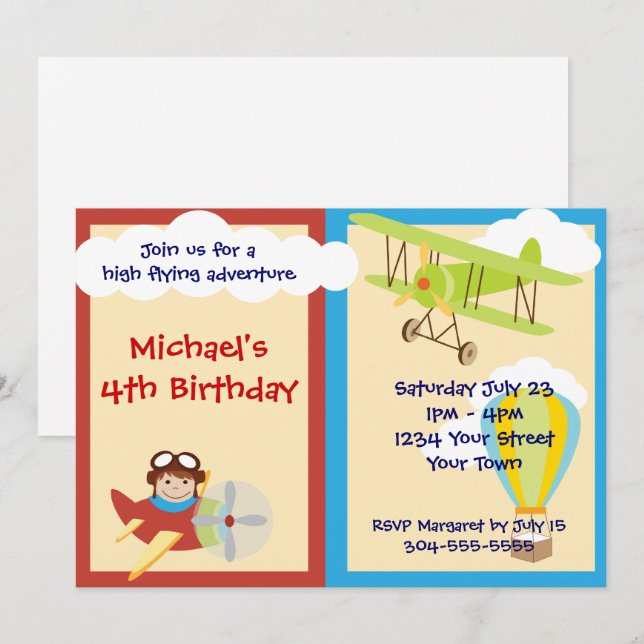 Invitación Fiesta de cumpleaños de la aventura aérea alta (Anverso / Reverso)