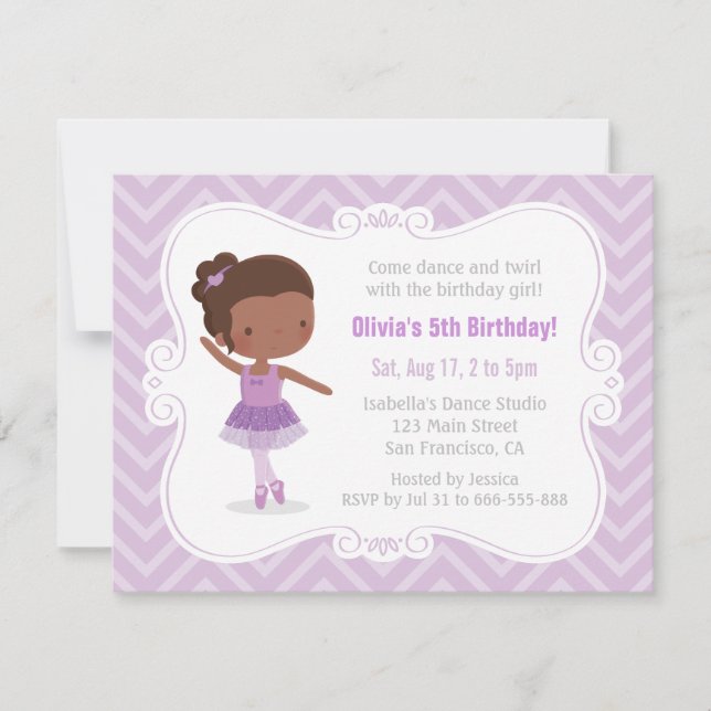 Invitación Fiesta de cumpleaños de la bailarina norteamerican (Anverso)