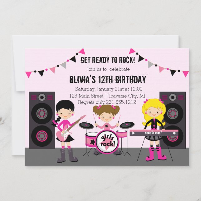 Invitación Fiesta de cumpleaños de la banda Rock Star (Anverso)