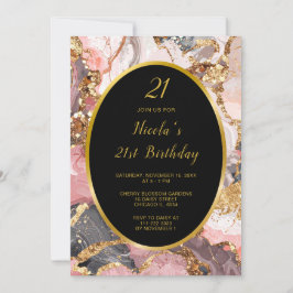 Invitación Fiesta de cumpleaños de la banda rosa, gris y oro