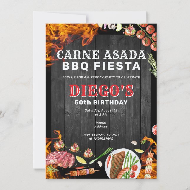 Invitación Fiesta de cumpleaños de la barbacoa rusa Carne Asa (Anverso)