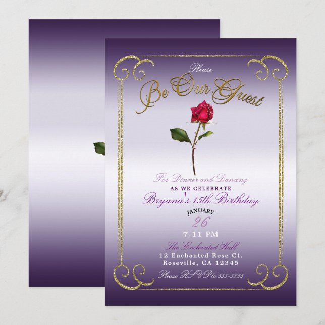 Invitación Fiesta de cumpleaños de la belleza de la rosa roja (Anverso / Reverso)