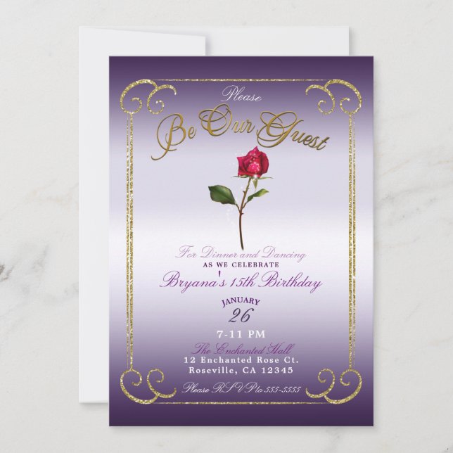 Invitación Fiesta de cumpleaños de la belleza de la rosa roja (Anverso)