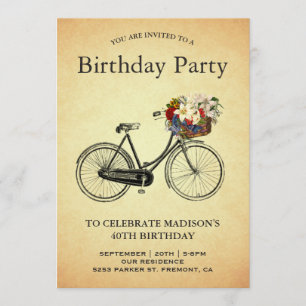 Invitación Fiesta de cumpleaños de la bicicleta floral de épo