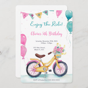 Invitación Fiesta de cumpleaños de la bicicleta rosa y azul