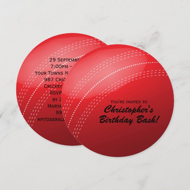 Invitación Fiesta de cumpleaños de la bola de cricket (Anverso / Reverso)
