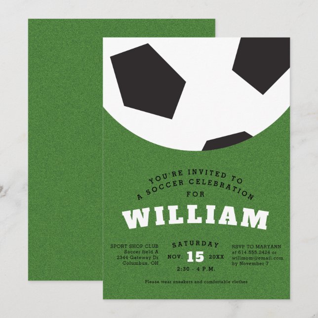 Invitación Fiesta de cumpleaños de la bola de fútbol (Anverso / Reverso)