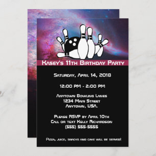Invitación Fiesta de cumpleaños de la bolera de la galaxia có