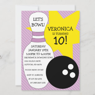 Invitación Fiesta de cumpleaños de la bolera morada Lilac