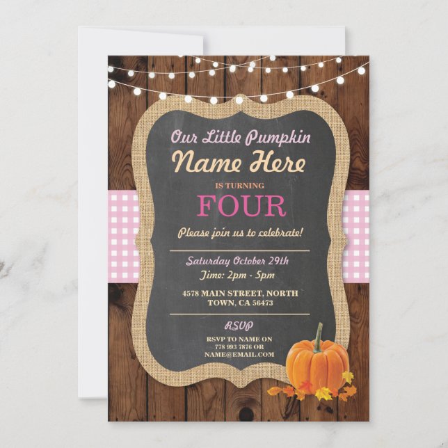 Invitación Fiesta de cumpleaños de la caída de la calabaza (Anverso)