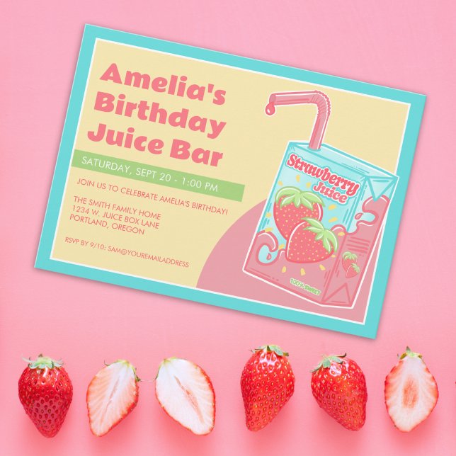 Invitación Fiesta de cumpleaños de la caja de jugo de fresa (Subido por el creador)