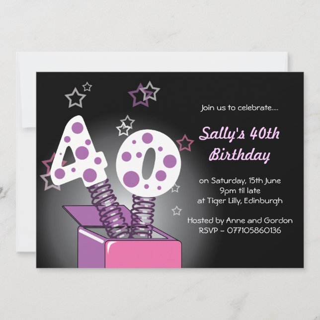 Invitación Fiesta de cumpleaños de la caja de primavera 40.a (Anverso)