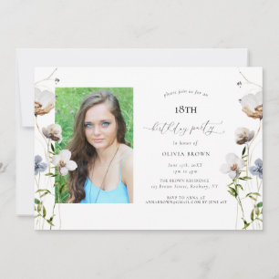 Invitación Fiesta de cumpleaños de la caligrafía de flor silv