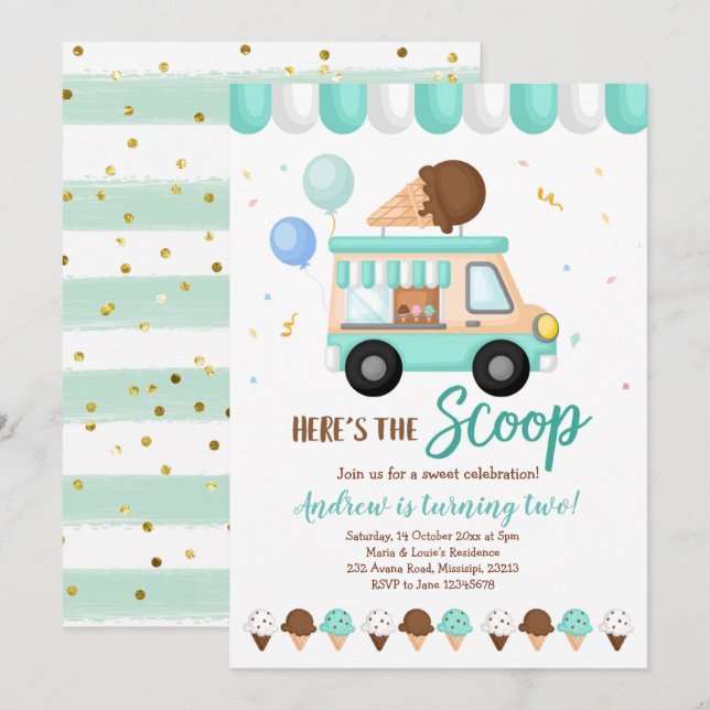 Invitación Fiesta de cumpleaños de la camioneta azul y crema  (Anverso / Reverso)