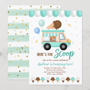 Invitación Fiesta de cumpleaños de la camioneta azul y crema