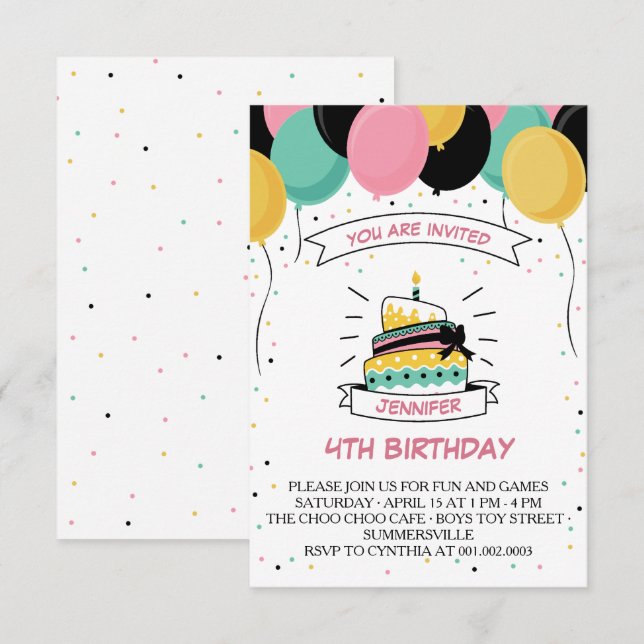INVITACIÓN FIESTA DE CUMPLEAÑOS DE LA CANDILLA BALLON CAKE (Anverso / Reverso)