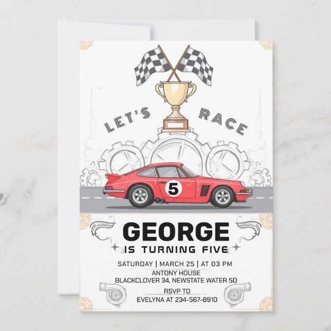 Invitación Fiesta de cumpleaños de la carrera de autos (Anverso)