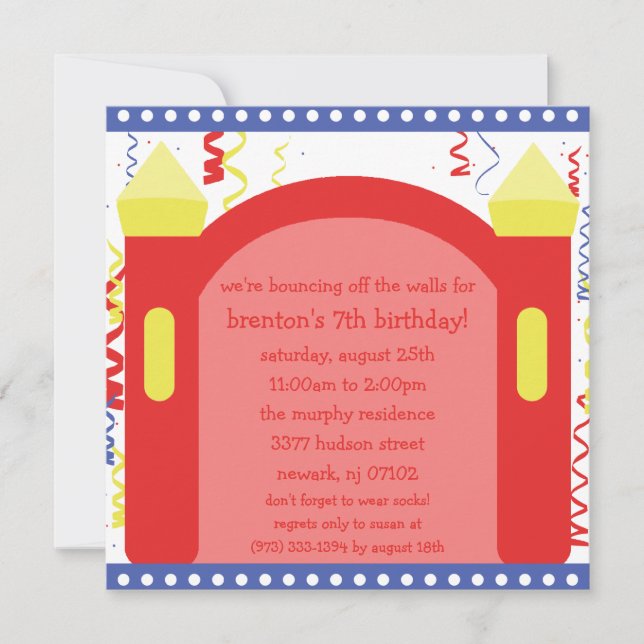 Invitación Fiesta de cumpleaños de la casa de Bouncing of the (Anverso)
