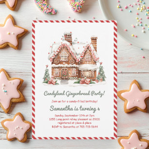 Invitación Fiesta de cumpleaños de la casa de jengibre roja y