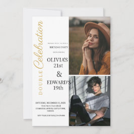 Invitación Fiesta de cumpleaños de la celebración doble de la