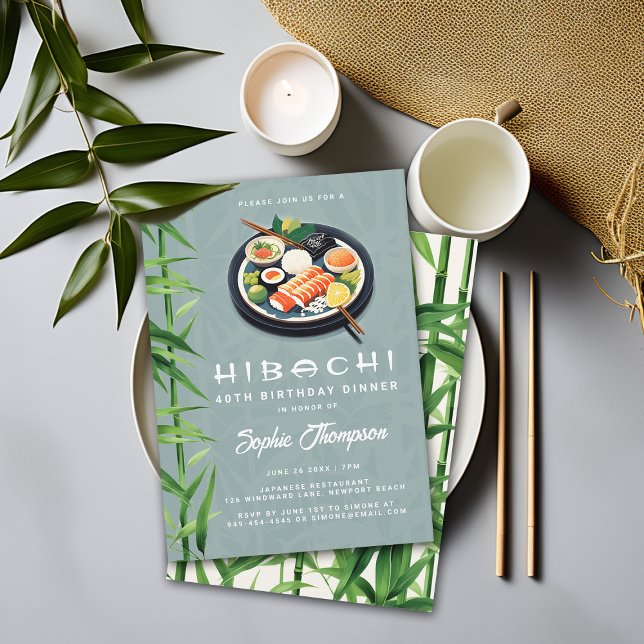 Invitación Fiesta de cumpleaños de la cena de la Moda temátic (hibachi dinner party birthday invitation japanese theme soiree elegant modern adult any age formal)