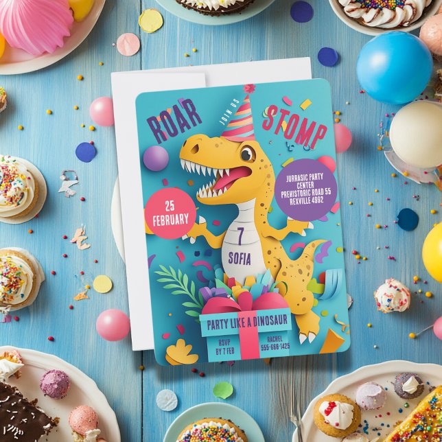 Invitación Fiesta de Cumpleaños de la Chica Dinosaurio que Pa (Subido por el creador)