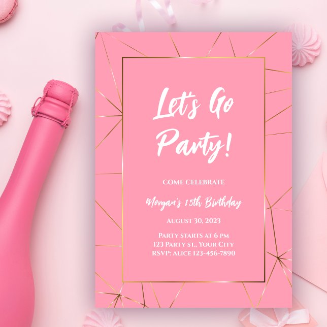 Invitación Fiesta de cumpleaños de la chica rosa moderna (Subido por el creador)
