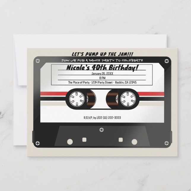 Invitación Fiesta de cumpleaños de la cinta retro cassette Be (Anverso)