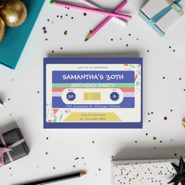 Invitación Fiesta de cumpleaños de la cinta retro colorida (Subido por el creador)