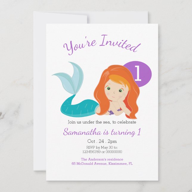 Invitación Fiesta de cumpleaños de la diosa de la sirena cutá (Anverso)