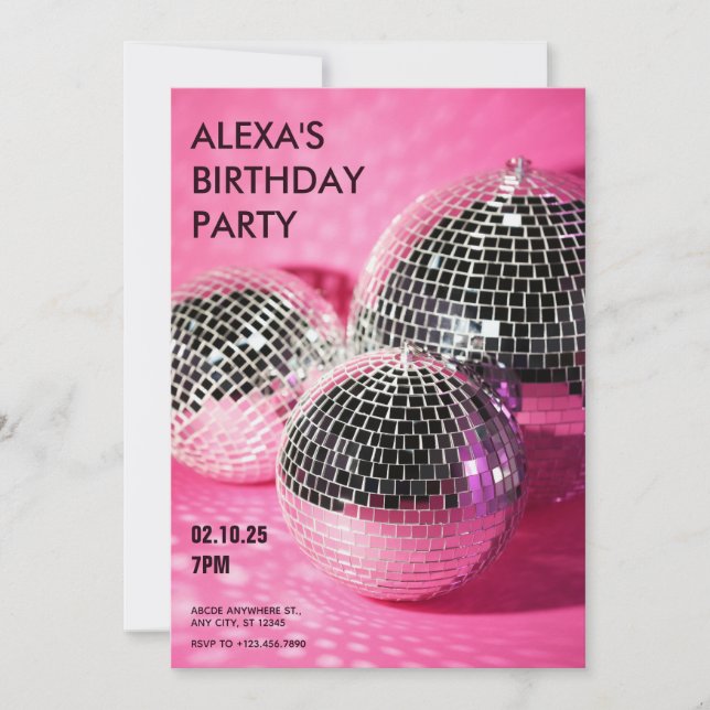 Invitación Fiesta de cumpleaños de la discoteca rosa (Anverso)