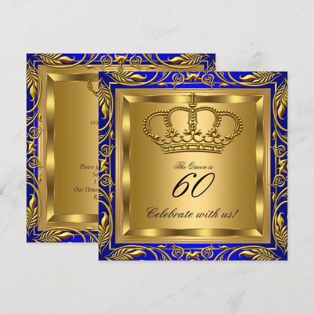 Invitación Fiesta de cumpleaños de la Elite de Oro Azul Reina (Anverso / Reverso)